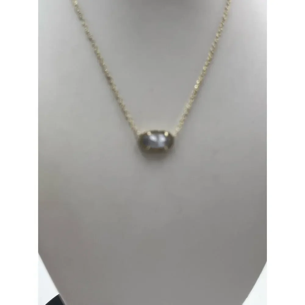Kendra Scott Gold Plated Elisa Pendant Necklace‎ in Slate Gray Glass Illuision - Picture 3 of 14